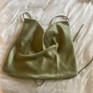 Green satin open back top